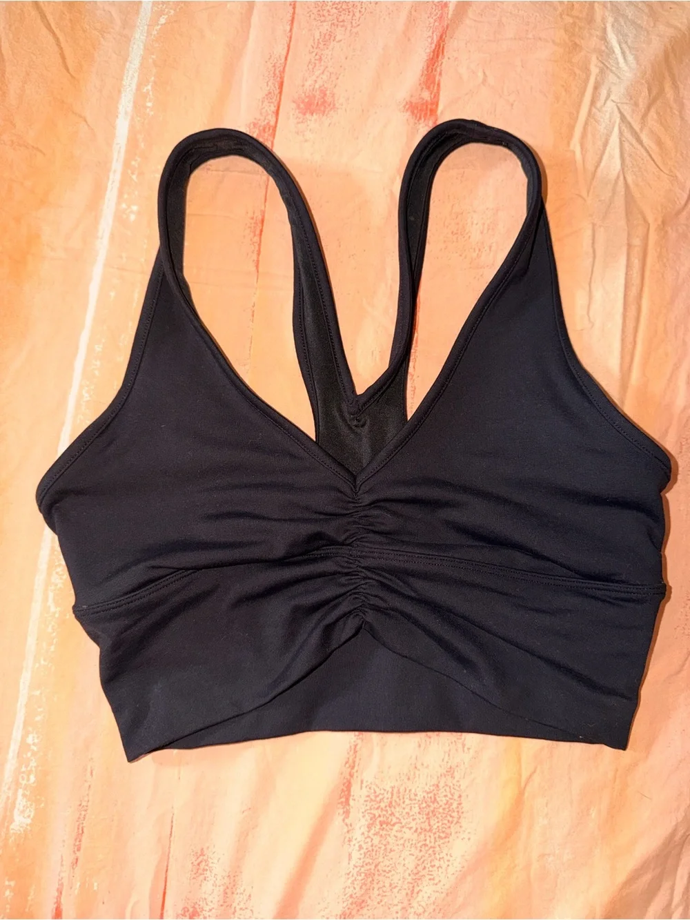 ALO Yoga Black V-Neck Ruched Sports Bra